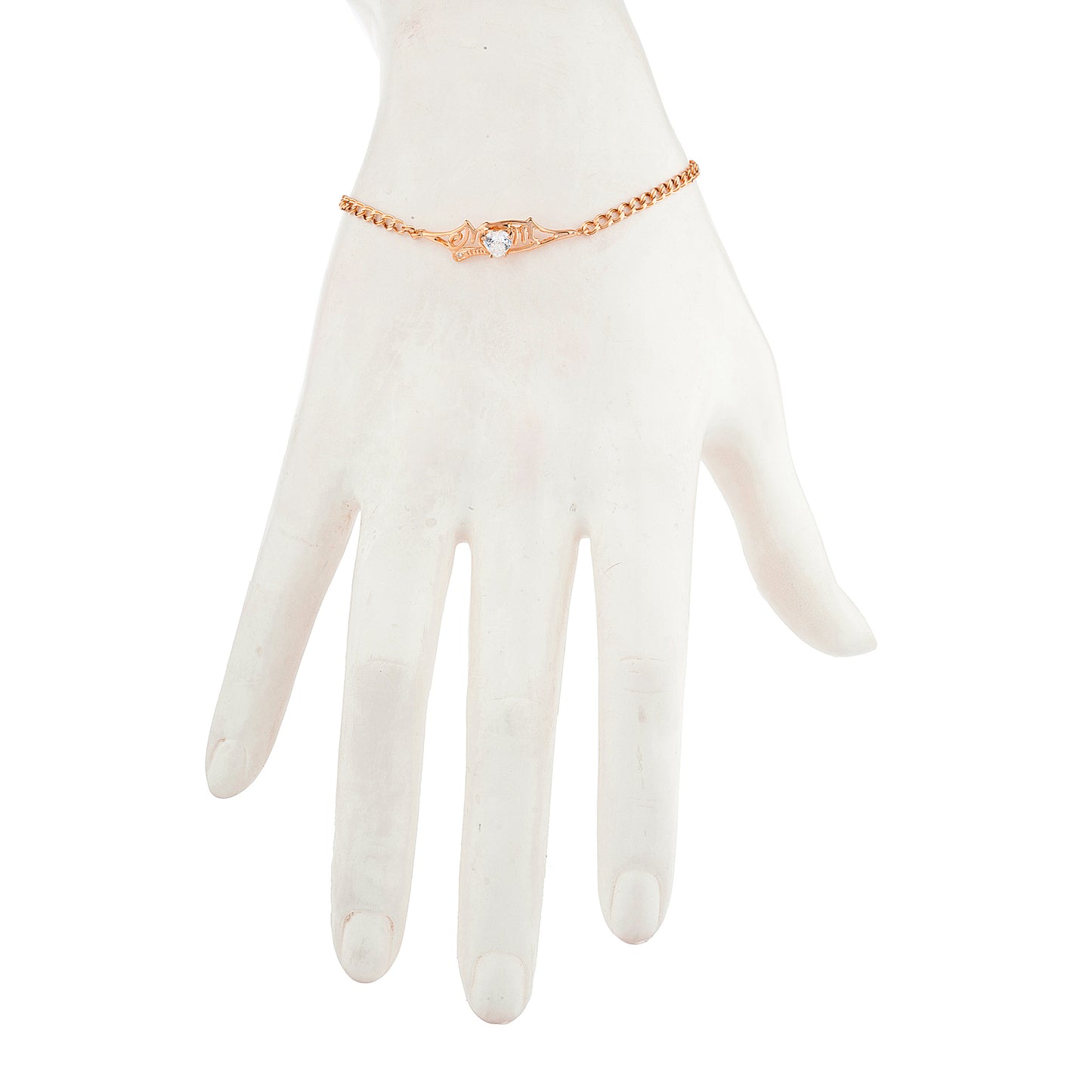 Zirconia & Diamond Heart Mom Bracelet 14Kt Rose Gold Plated Over .925 Sterling Silver