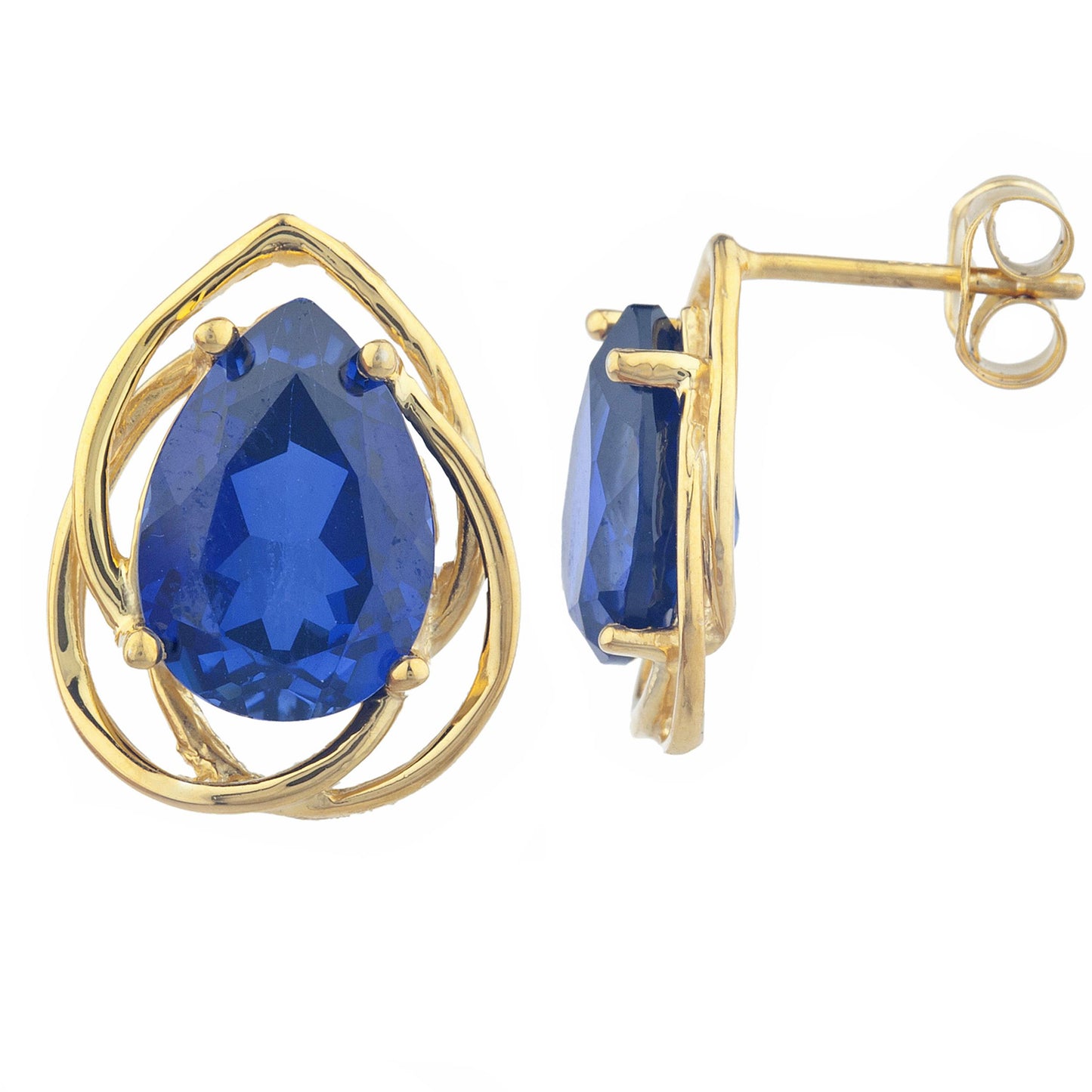 14Kt Gold 4 Ct Blue Sapphire Pear Teardrop Design Stud Earrings