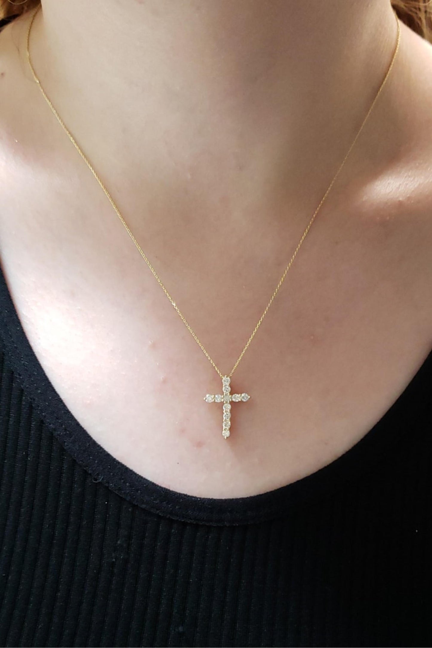 14Kt Gold 0.50 Ct Genuine Natural Diamond Cross Pendant Necklace