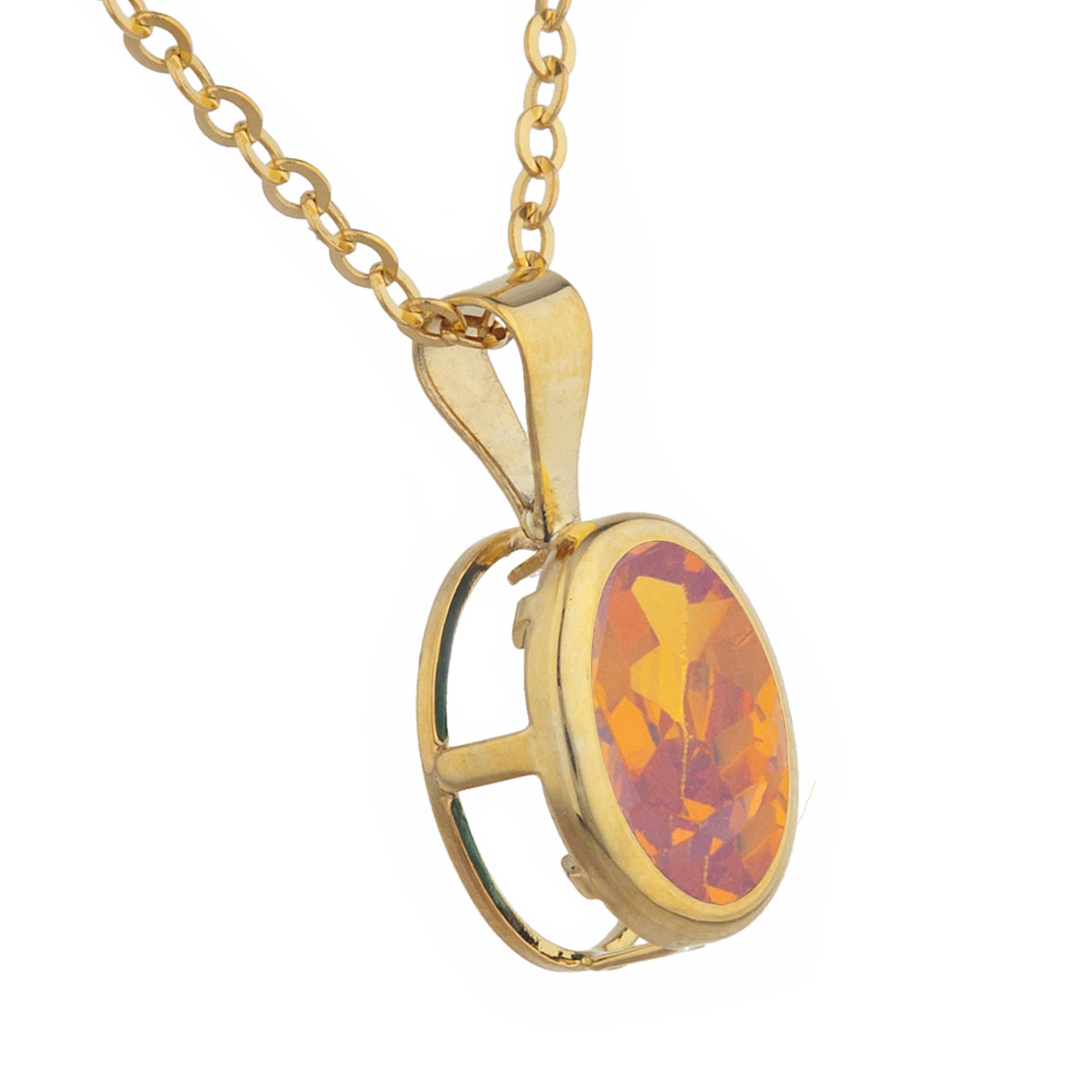 14Kt Gold Orange Citrine Oval Bezel Pendant Necklace