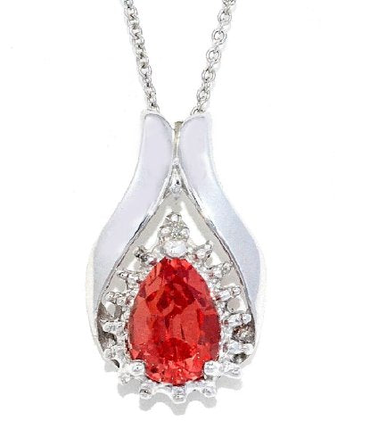 1.5 Ct Orange Citrine Pear Diamond Pendant .925 Sterling Silver Rhodium Finish