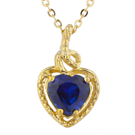 14Kt Yellow Gold Plated Blue Sapphire Heart Design Pendant