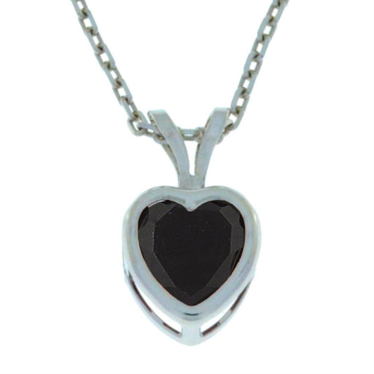 14Kt Gold Genuine Black Onyx Heart Bezel Pendant Necklace