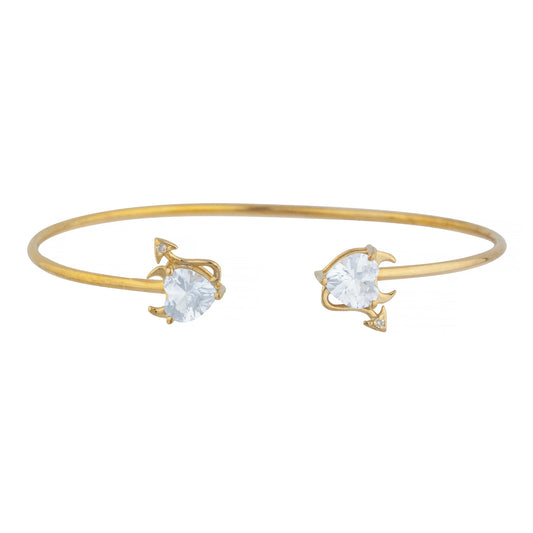 14Kt Gold White Sapphire & Diamond Devil Heart Bangle Bracelet