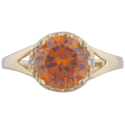 2 Ct Orange Citrine & Diamond Halo Design Round Ring 14Kt Yellow Gold Rose Gold Silver