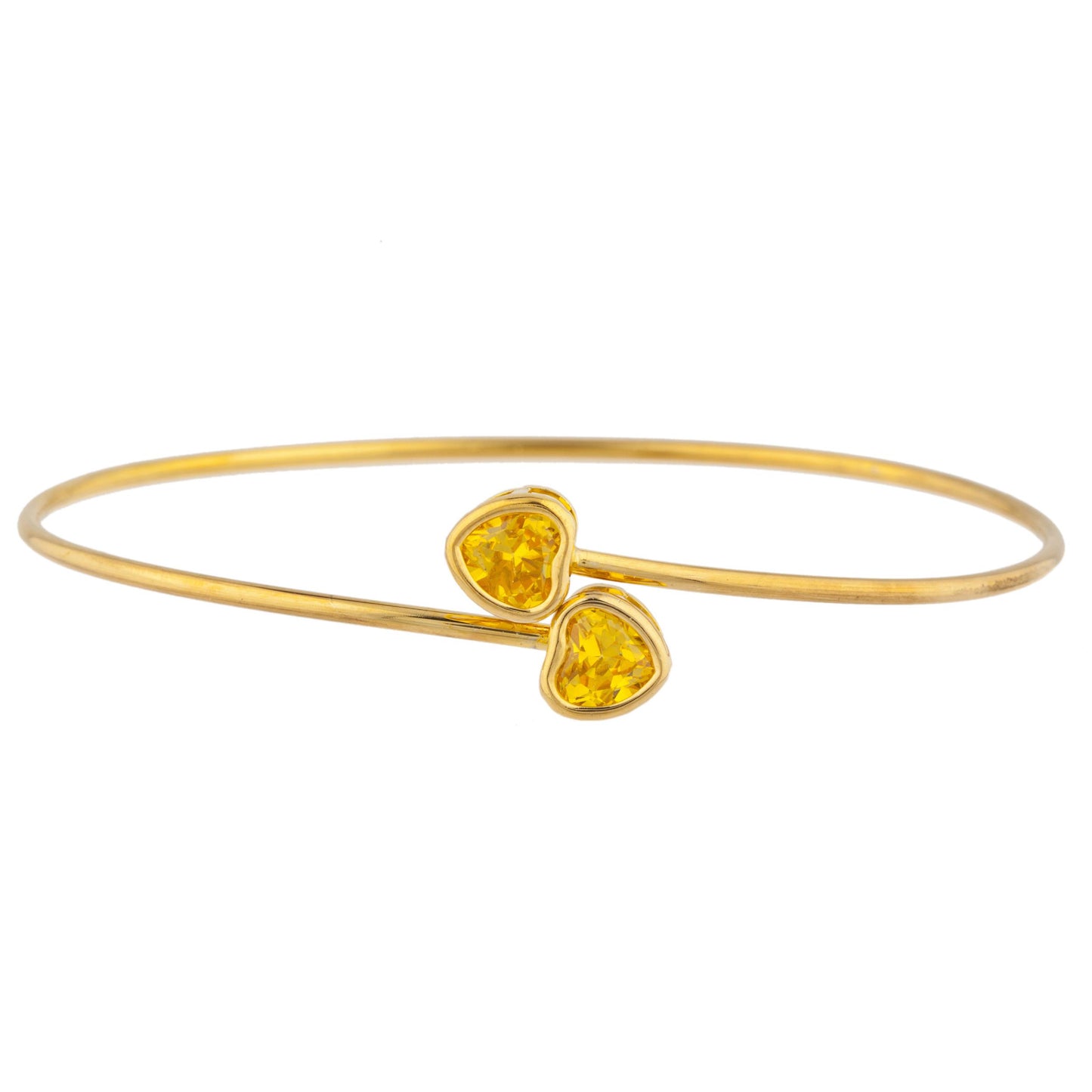 14Kt Yellow Gold Plated Yellow Citrine Heart Bezel Bangle Bracelet