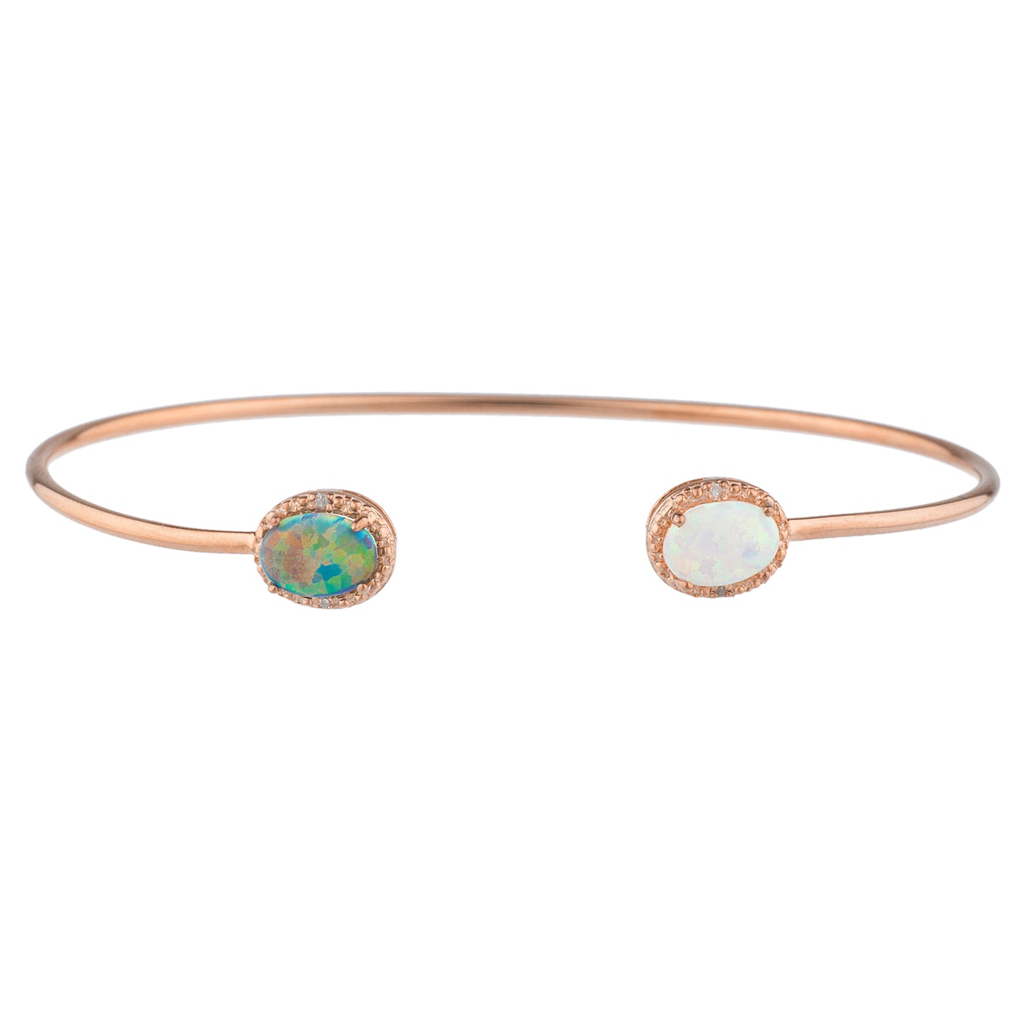 Black & White Opal Diamond Bangle Oval Bracelet 14Kt Rose Gold Plated Over .925 Sterling Silver