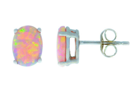 Pink Opal Oval Stud Earrings 14Kt White Gold