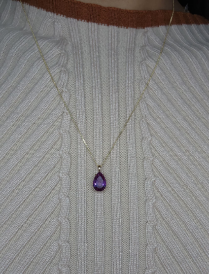 14Kt Gold Alexandrite Teardrop Pendant Necklace