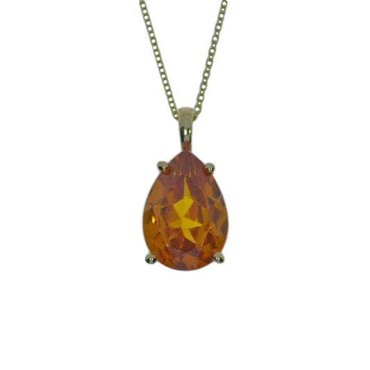 14Kt Gold 1.50 Ct Orange Citrine Teardrop Pendant Necklace