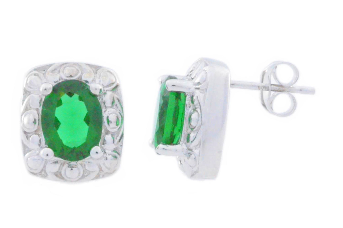 3 Ct Emerald Oval Stud Earrings .925 Sterling Silver