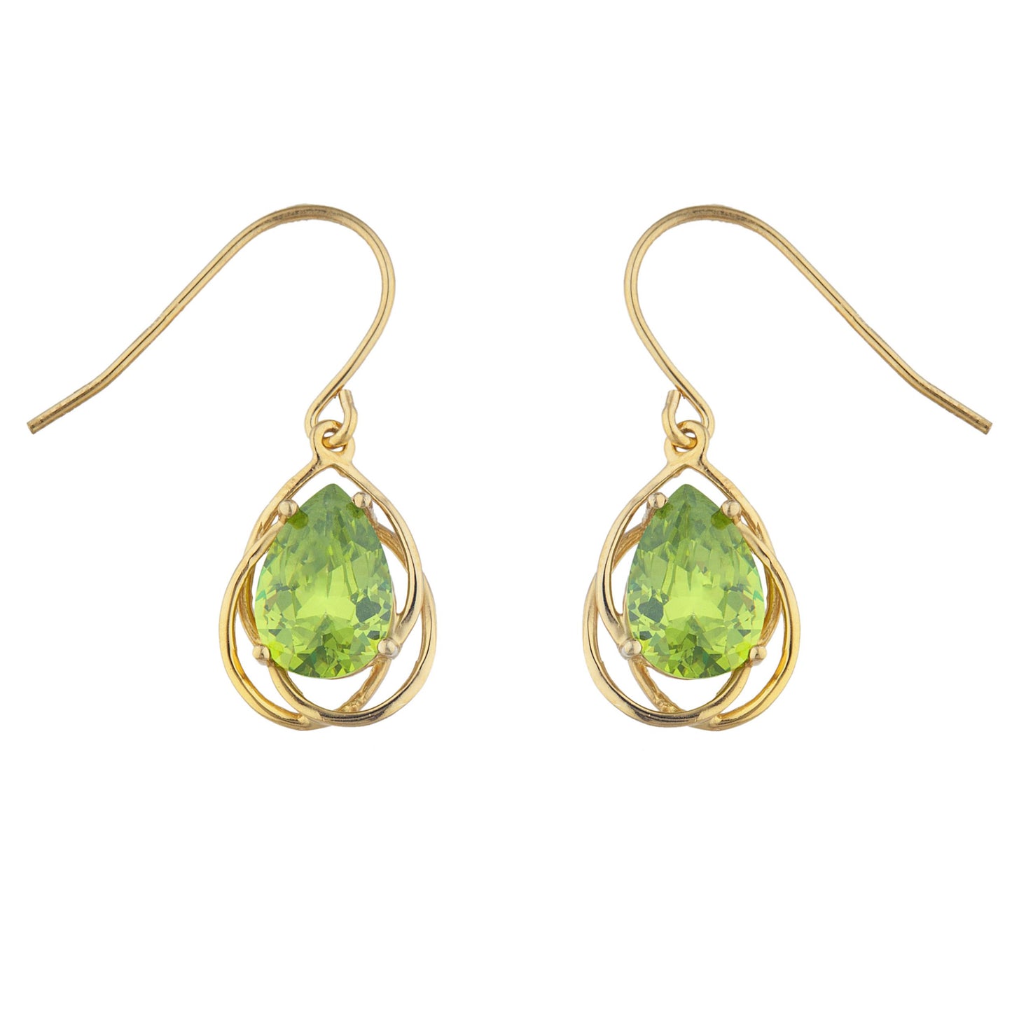 14Kt Gold 4 Ct Peridot Pear Teardrop Design Dangle Earrings