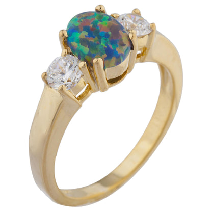 Black Opal & Zirconia Oval Design Silver Ring 14Kt Yellow Gold Rose Gold Silver