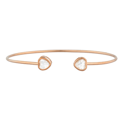 14Kt Gold White Sapphire Heart Bezel Bangle Bracelet