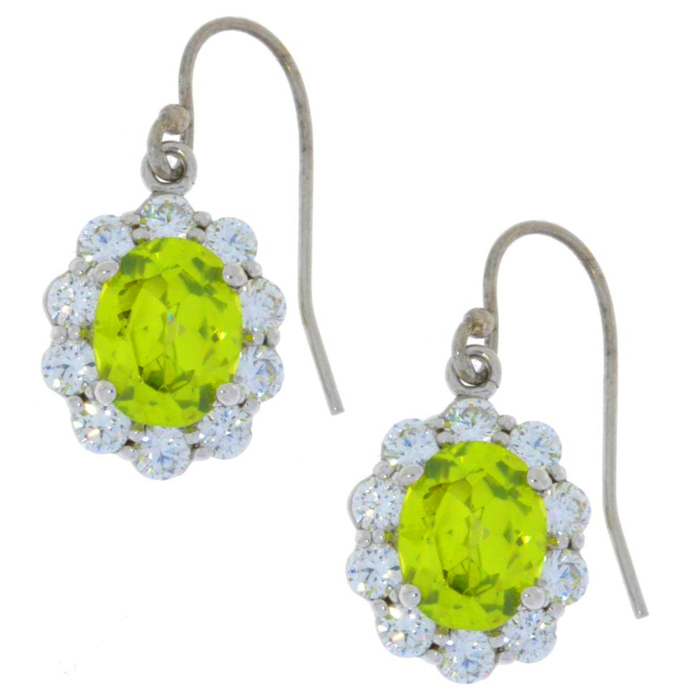 8 Ct Peridot & Zirconia Oval Dangle Earrings .925 Sterling Silver