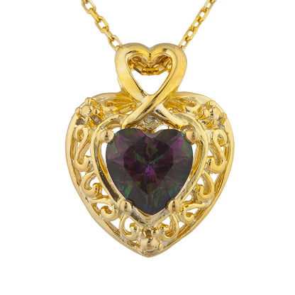 14Kt Gold Natural Mystic Topaz Heart Design Pendant Necklace