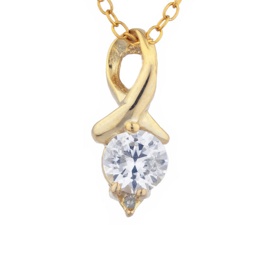 14Kt Gold Zirconia & Diamond Round Design Pendant Necklace