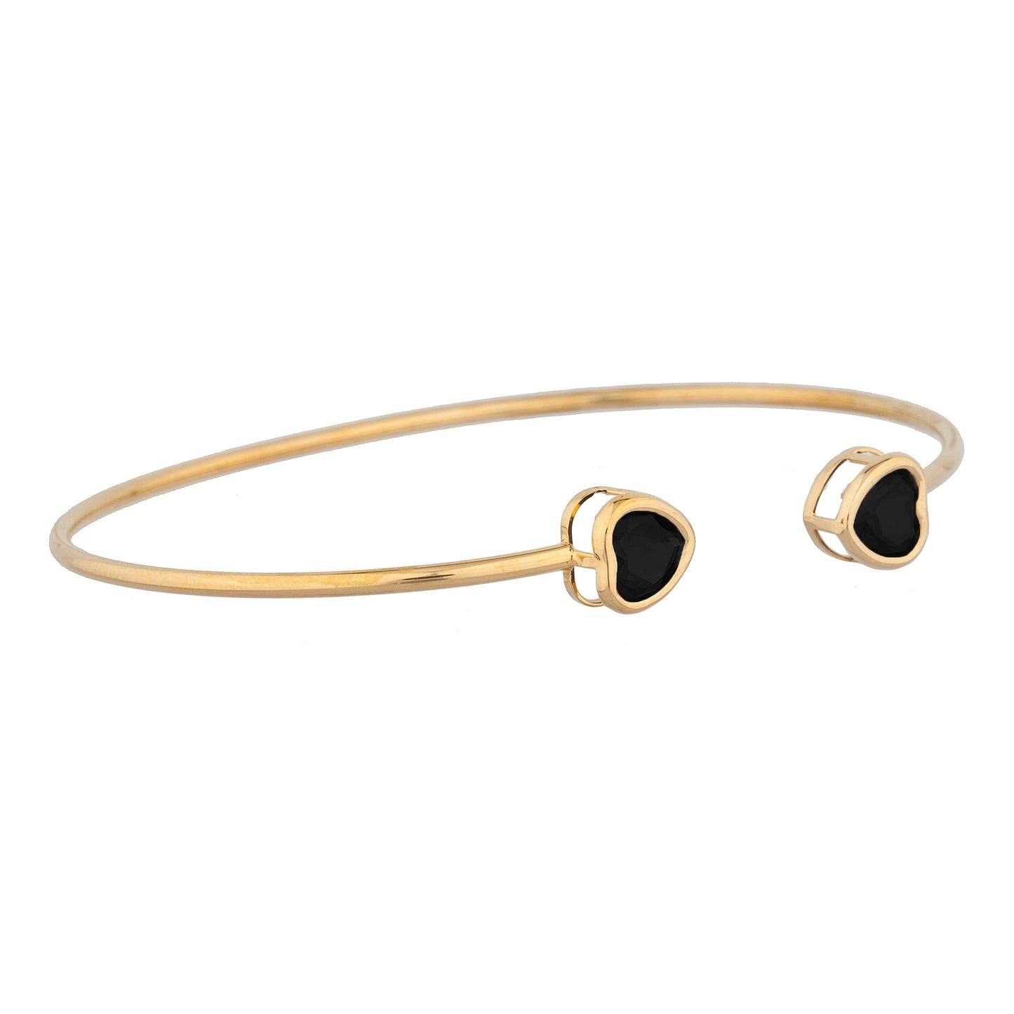 14Kt Yellow Gold Plated Genuine Black Onyx Heart Bezel Bangle Bracelet