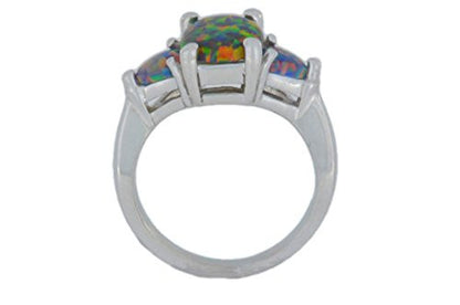 10x8mm Black Opal Oval & Heart Ring .925 Sterling Silver Rhodium Finish