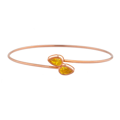 14Kt Gold Yellow Citrine Pear Bezel Bangle Bracelet