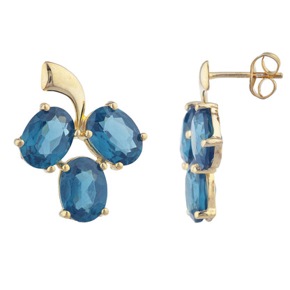 14Kt Yellow Gold Plated London Blue Topaz Oval Design Stud Earrings