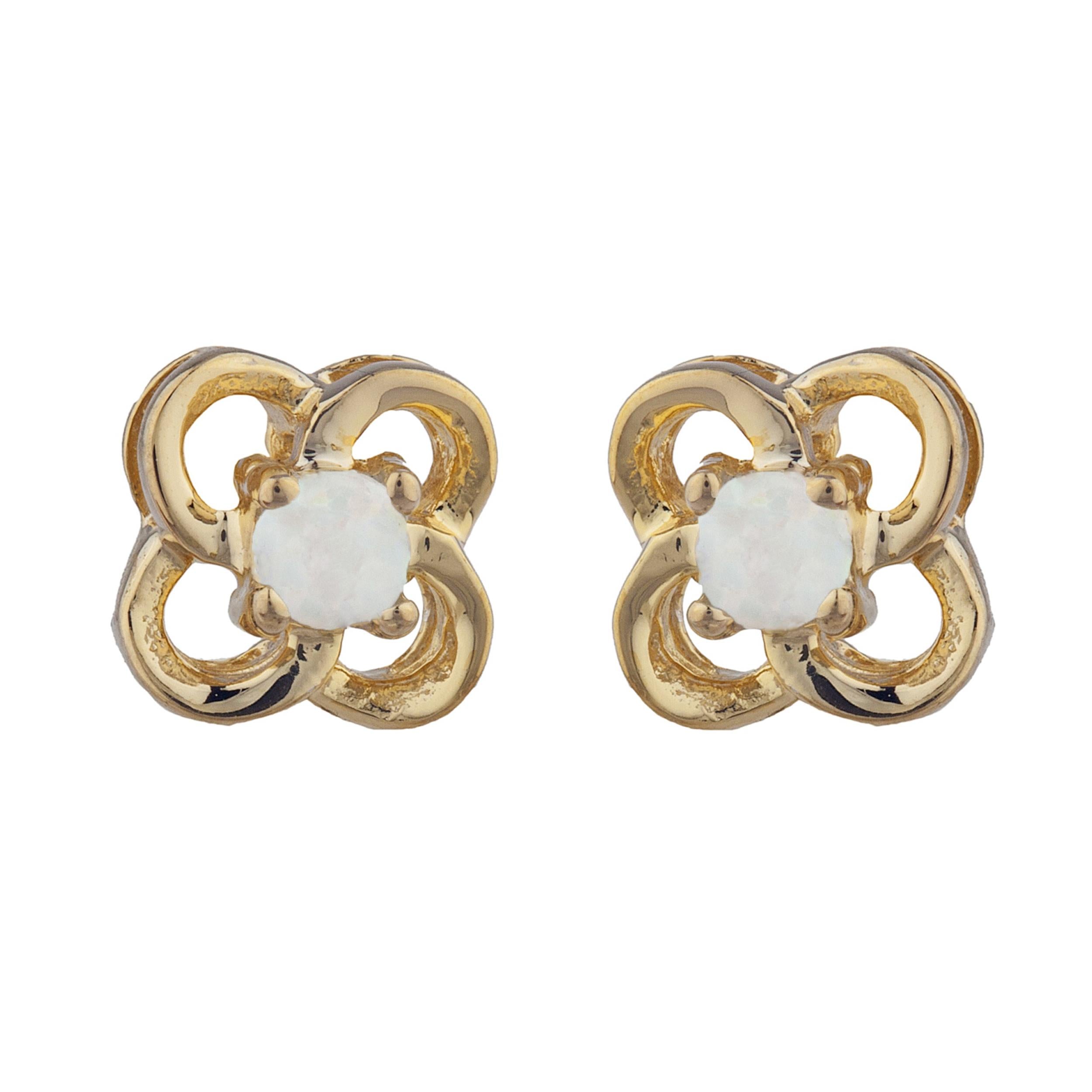 14Kt Gold Genuine Opal Love Knot Stud Earrings