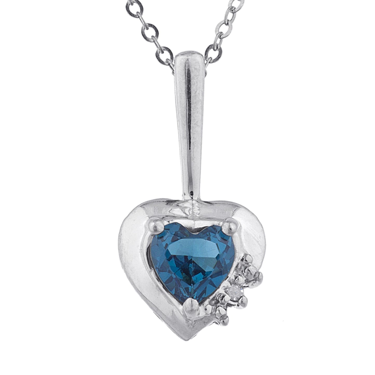 London Blue Topaz & Diamond Heart Pendant .925 Sterling Silver