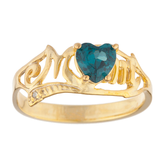 14Kt Gold London Blue Topaz & Diamond Heart Mom Ring