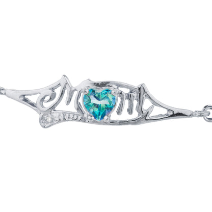 Natural Blue Mystic Topaz & Diamond Heart Mom Bracelet .925 Sterling Silver