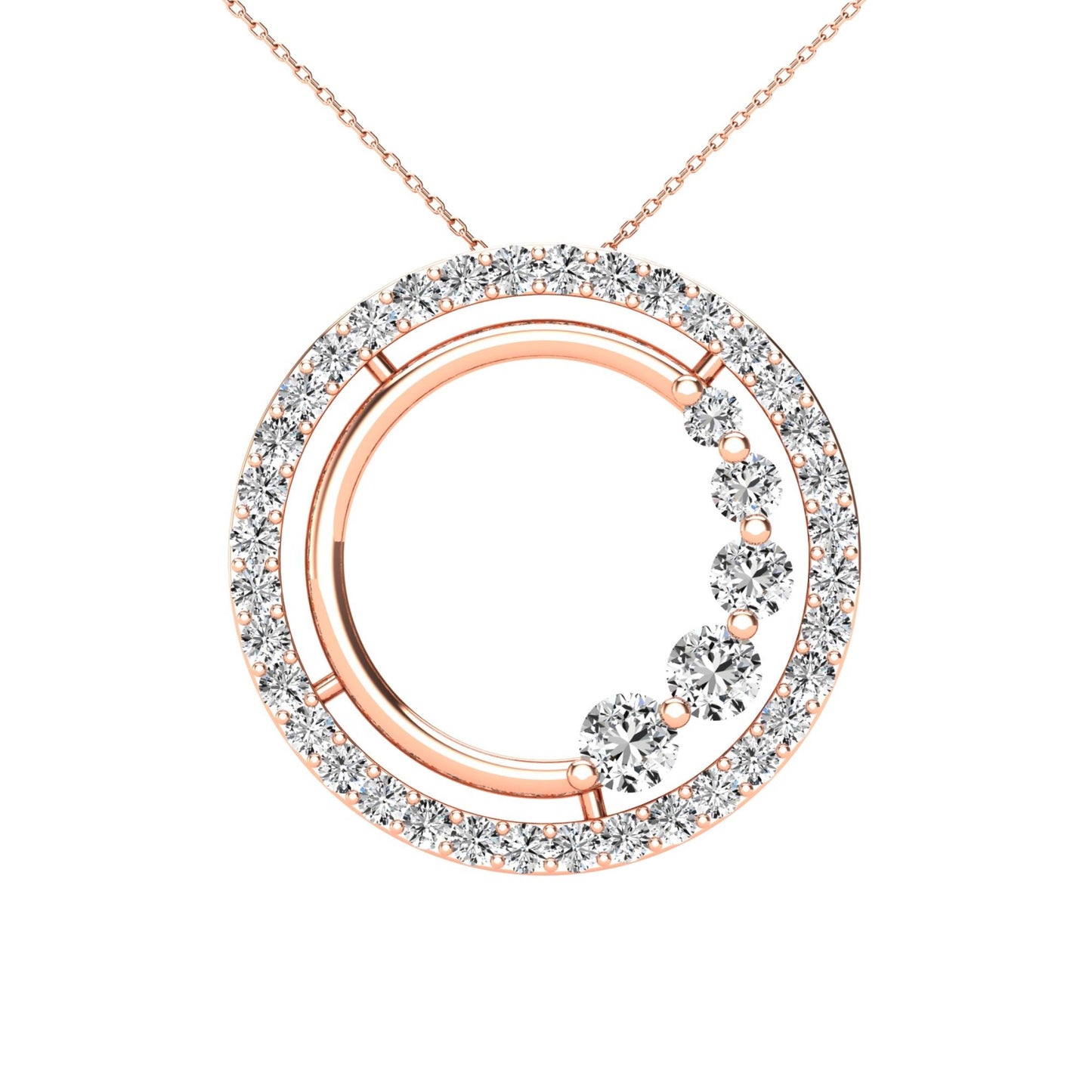 14Kt Rose Gold 0.40 Ct Genuine Natural Diamond Open Circle Design Pendant Necklace