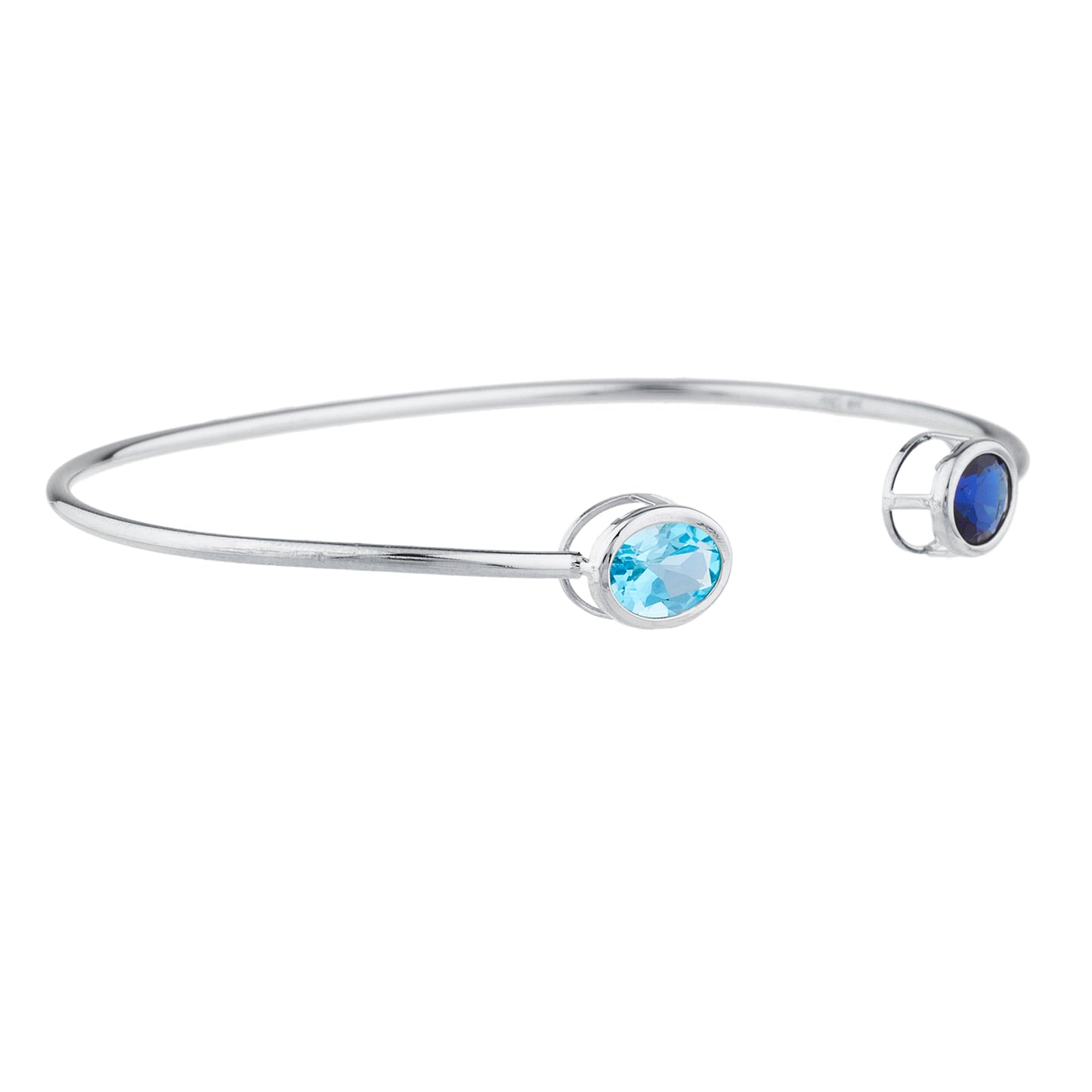 14Kt Gold Blue Sapphire & Blue Topaz Oval Bezel Bangle Bracelet