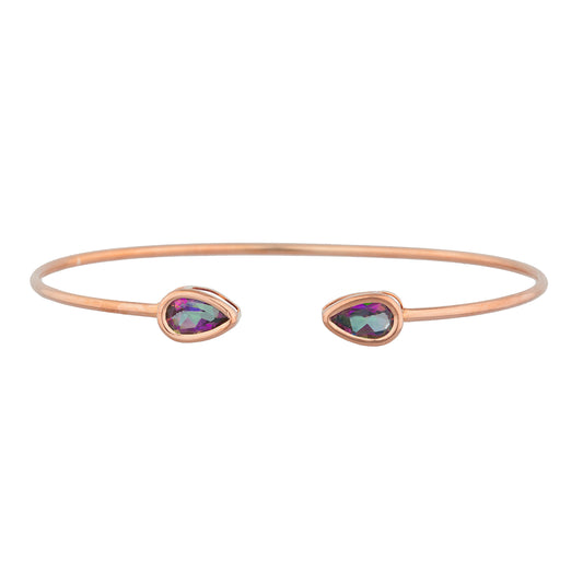 14Kt Rose Gold Plated Natural Mystic Topaz Pear Bezel Bangle Bracelet