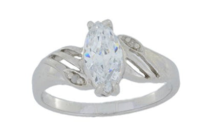 1 Ct Zirconia & Diamond Marquise Ring .925 Sterling Silver Rhodium Finish