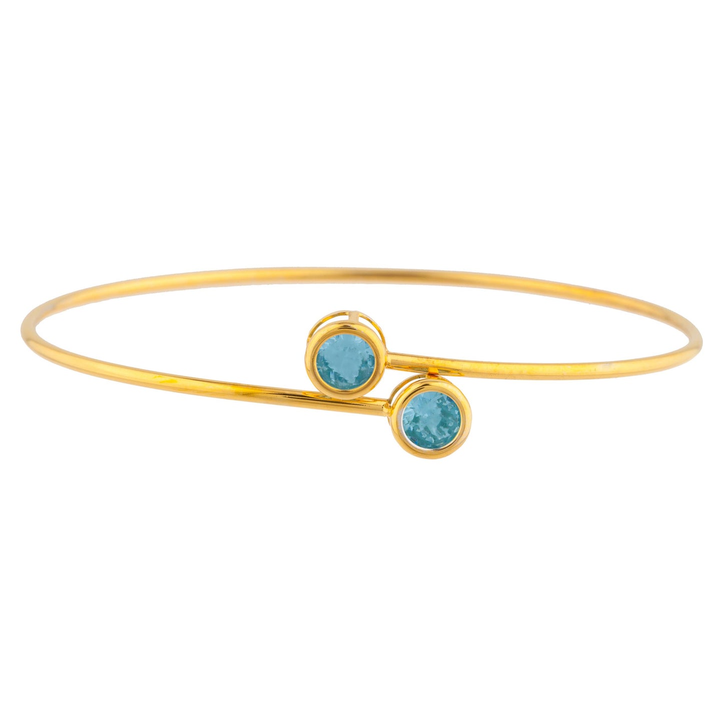 14Kt Gold Blue Topaz Round Bezel Bangle Bracelet