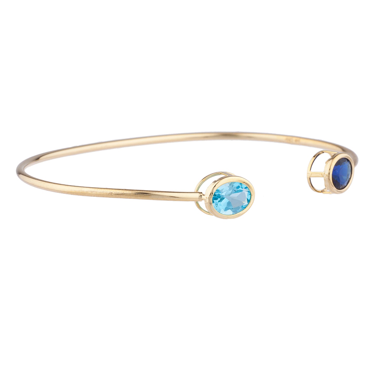 14Kt Gold Blue Sapphire & Blue Topaz Oval Bezel Bangle Bracelet