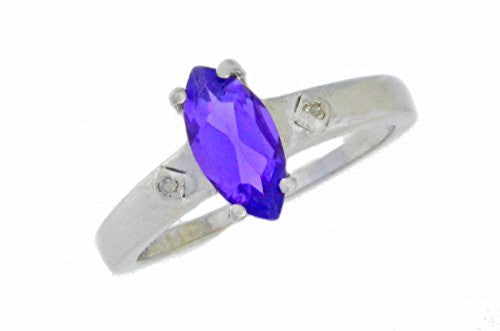 1 Ct Amethyst & Diamond Marquise Ring .925 Sterling Silver Rhodium Finish