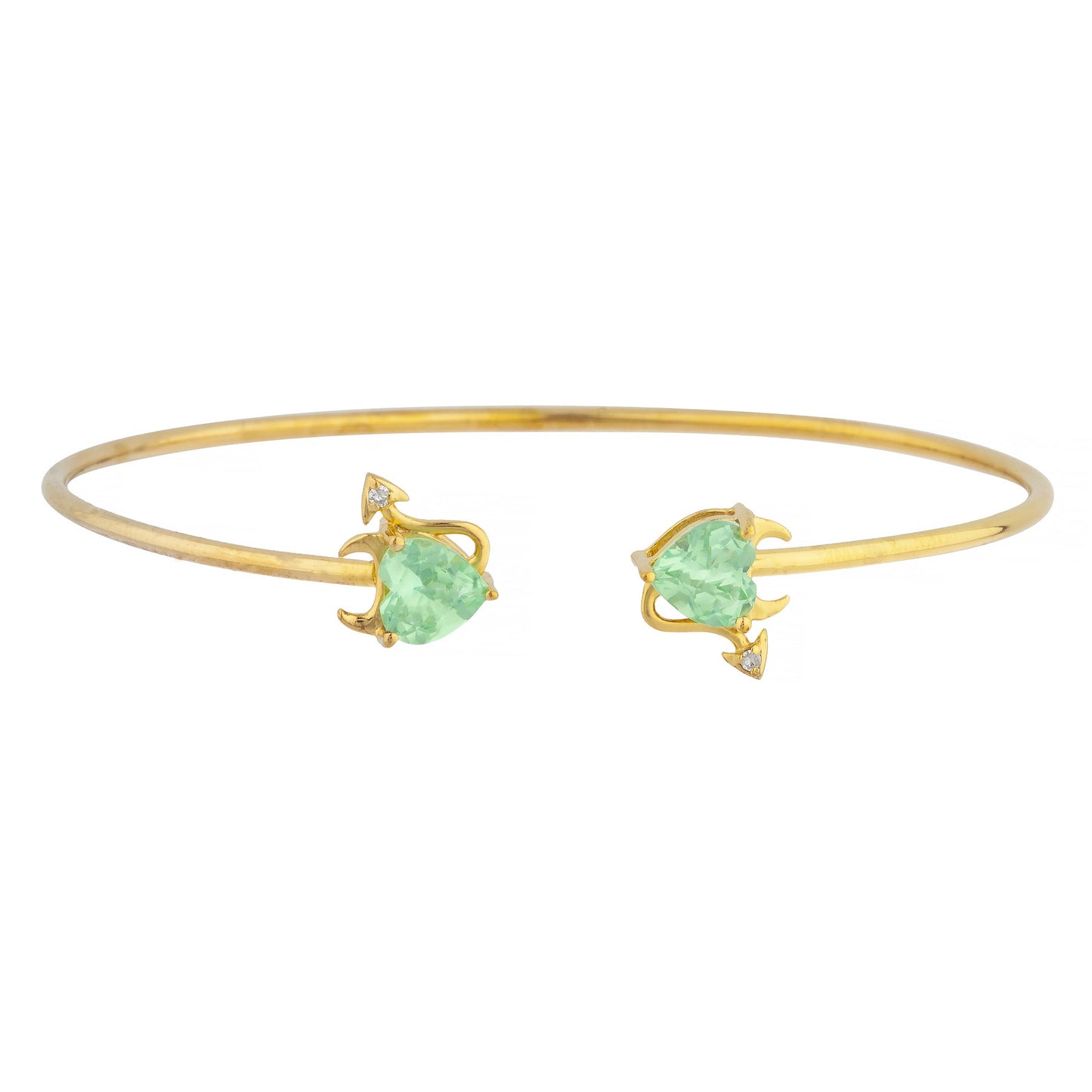 14Kt Gold Green Sapphire & Diamond Devil Heart Bangle Bracelet