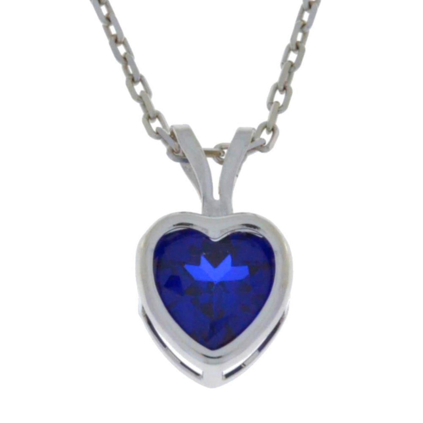 14Kt Gold Blue Sapphire Heart Bezel Pendant Necklace