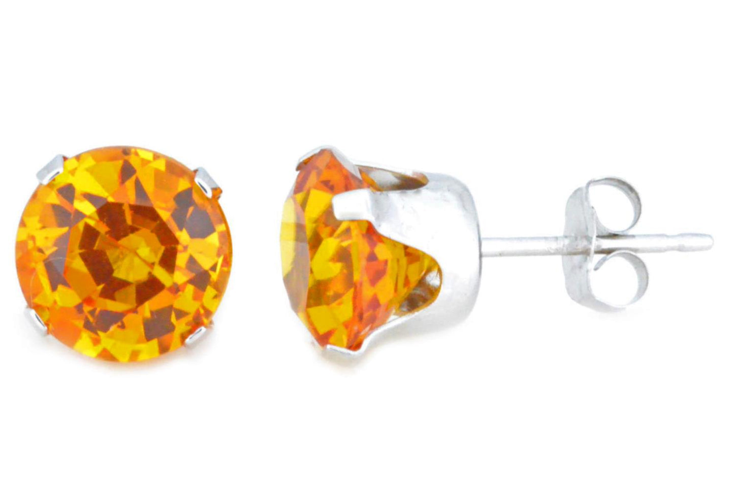 14Kt White Gold Simulated Citrine 8mm Round Stud Earrings