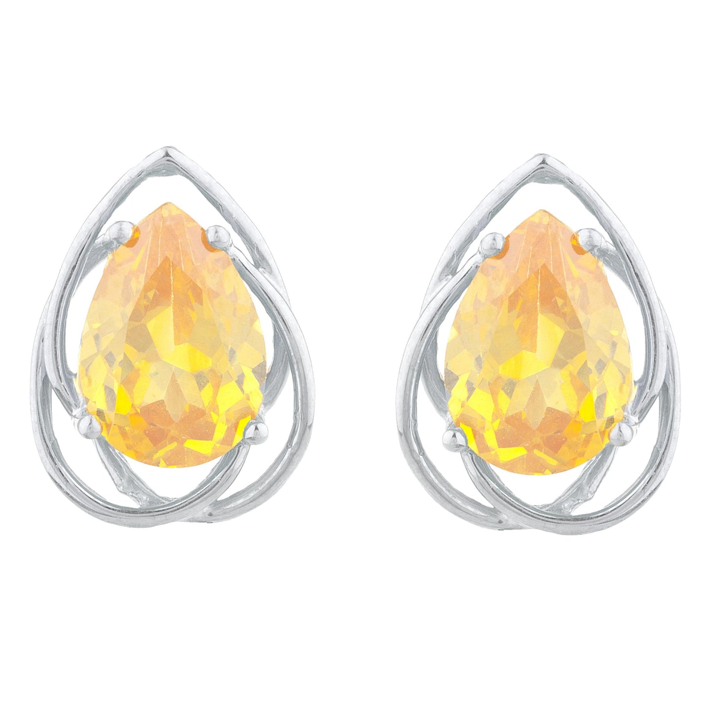 14Kt Gold 4 Ct Yellow Citrine Pear Teardrop Design Stud Earrings