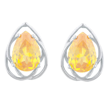 14Kt Gold 4 Ct Yellow Citrine Pear Teardrop Design Stud Earrings