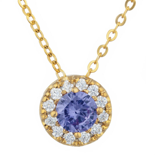 14Kt Gold 0.50 Ct Alexandrite Halo Design Pendant Necklace