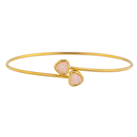 14Kt Gold Pink Opal Heart Bezel Bangle Bracelet