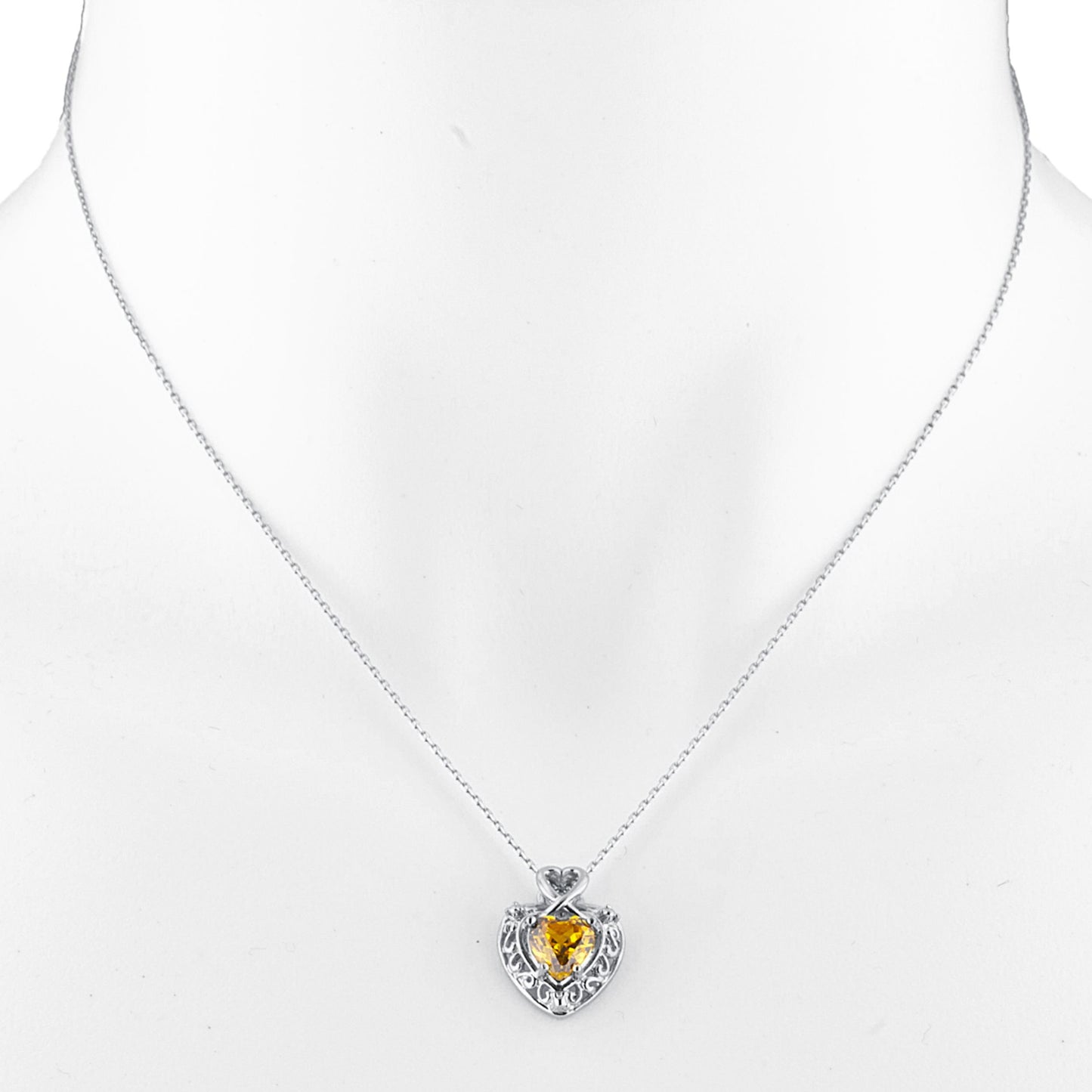 1.5 Ct Yellow Citrine Heart Design Pendant .925 Sterling Silver