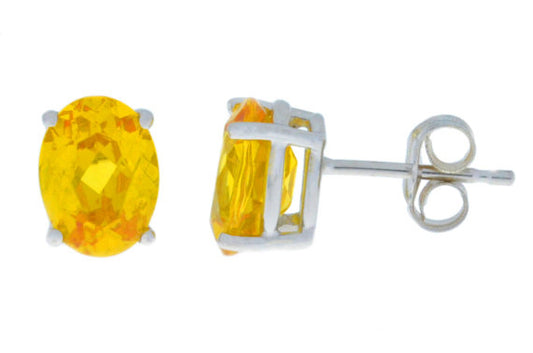 3 Carat Citrine Oval Stud Earrings 14Kt White Gold