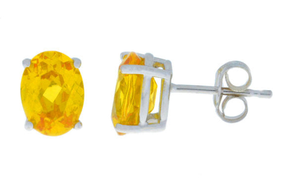 Citrine Oval Stud Earrings 14Kt White Gold