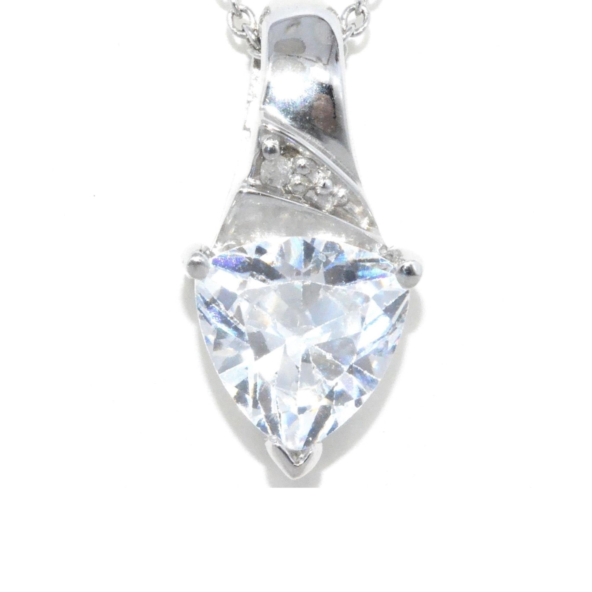 14Kt Gold 1.5 Ct White Sapphire & Diamond Trillion Pendant Necklace