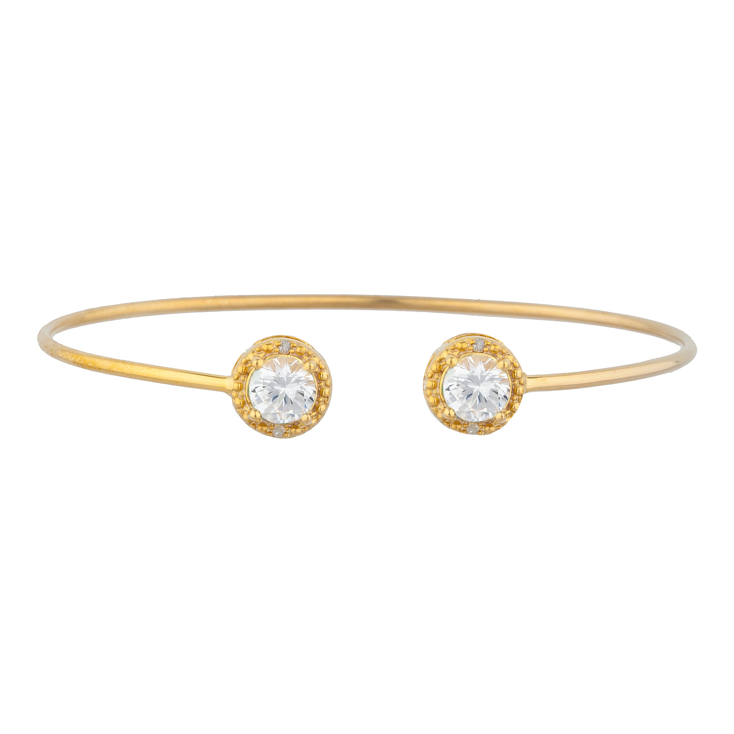14Kt Gold Zirconia & Diamond Round Bangle Bracelet