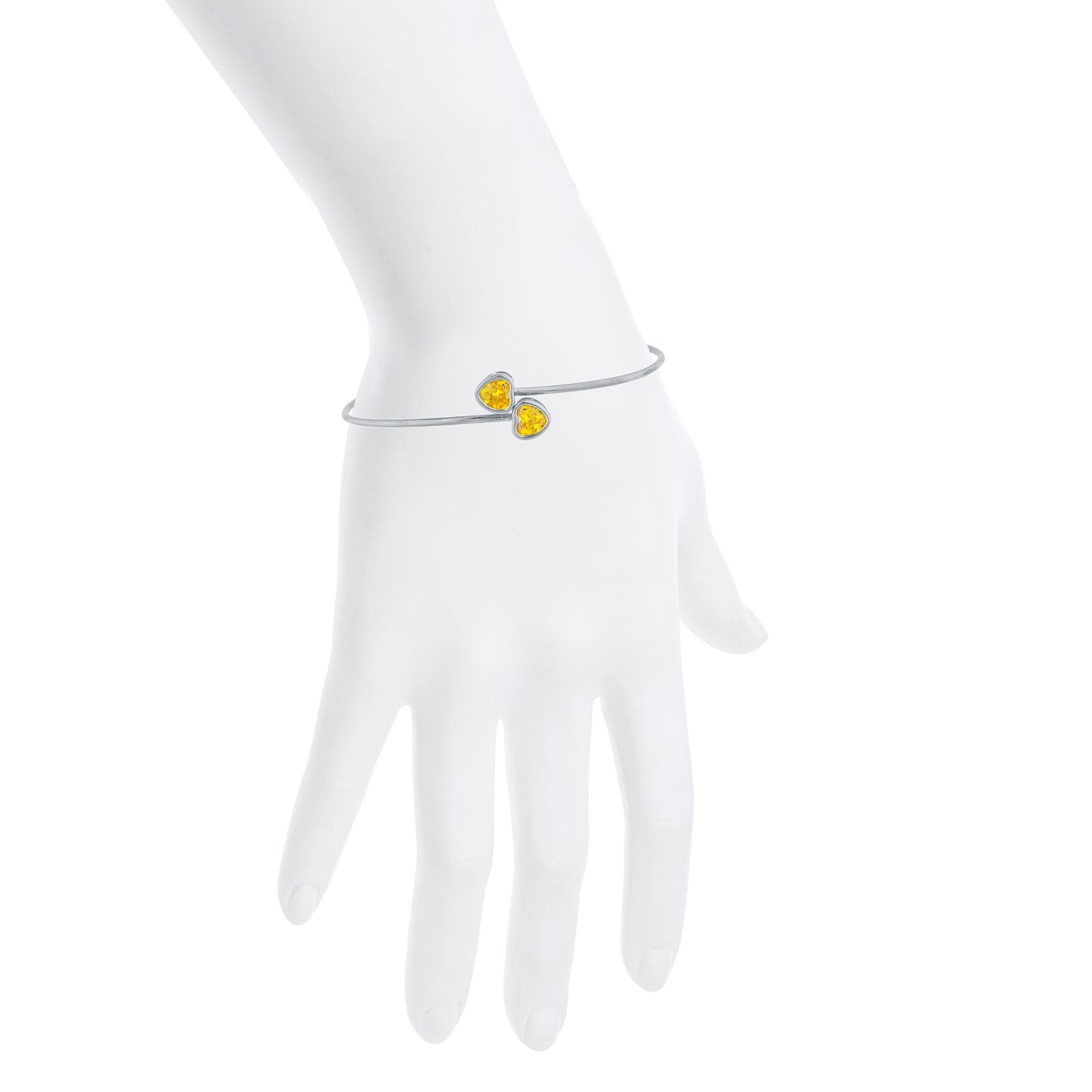 2 Ct Yellow Citrine Heart Bezel Bangle Bracelet .925 Sterling Silver