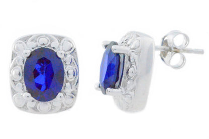 3 Ct Blue Sapphire Oval Stud Earrings .925 Sterling Silver